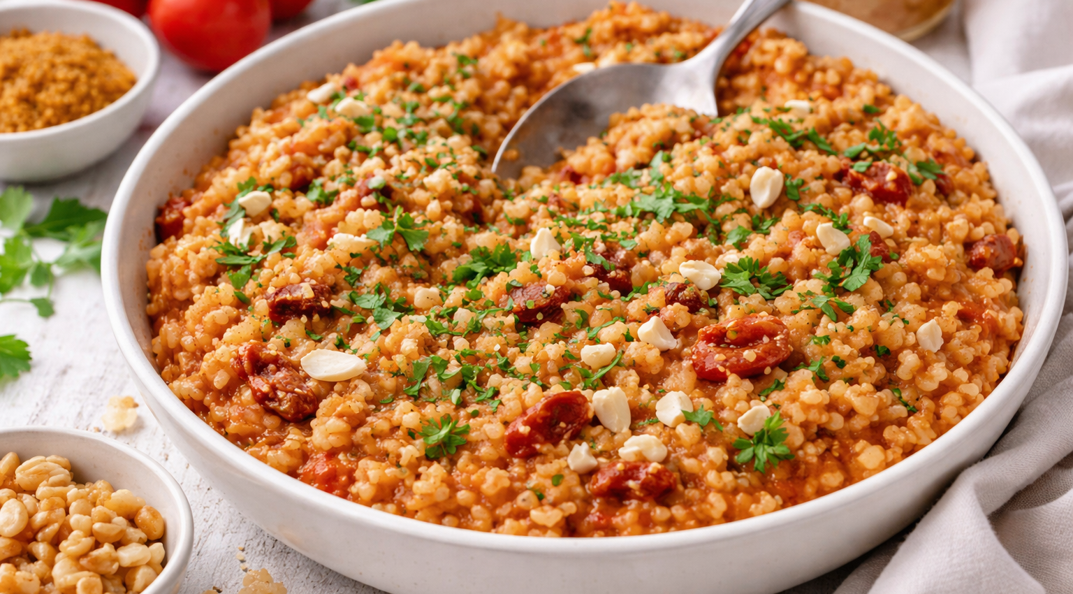 Orge crémeux tomate confite et sauce poivrons au Cookeo