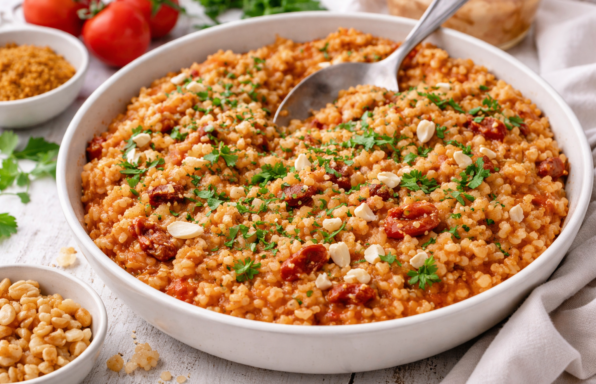 Orge crémeux tomate confite et sauce poivrons au Cookeo