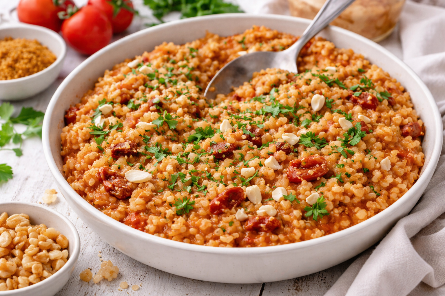 Orge crémeux tomate confite et sauce poivrons au Cookeo