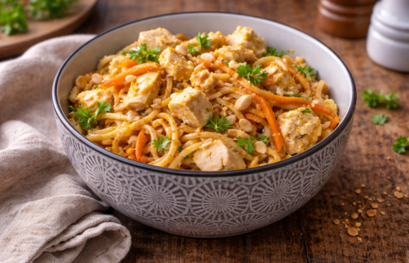 Pad thaï express au Cookeo, poulet, cacahuètes et citron vert