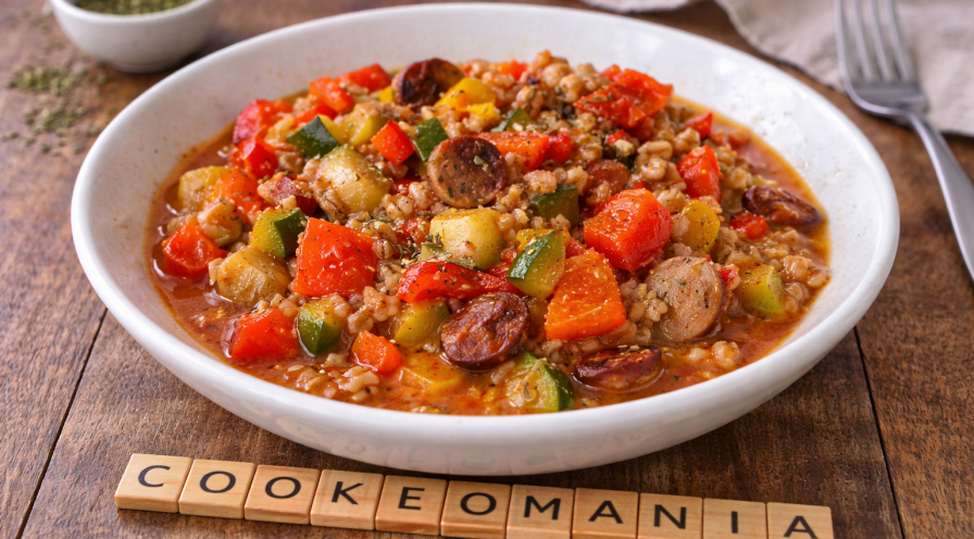 Épeautre fondant aux légumes et petites saucisses au Cookeo