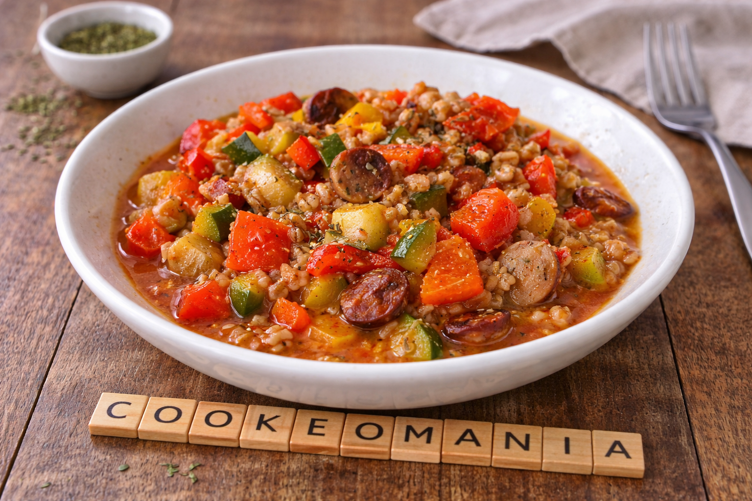 Épeautre fondant aux légumes et petites saucisses au Cookeo