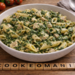 Penne crémeuses au poulet, épinards et fromage ail fines herbes au robot multi-cuiseur Moulinex
