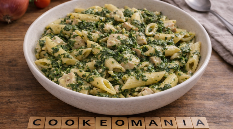 Penne crémeuses au poulet, épinards et fromage ail fines herbes au Cookeo