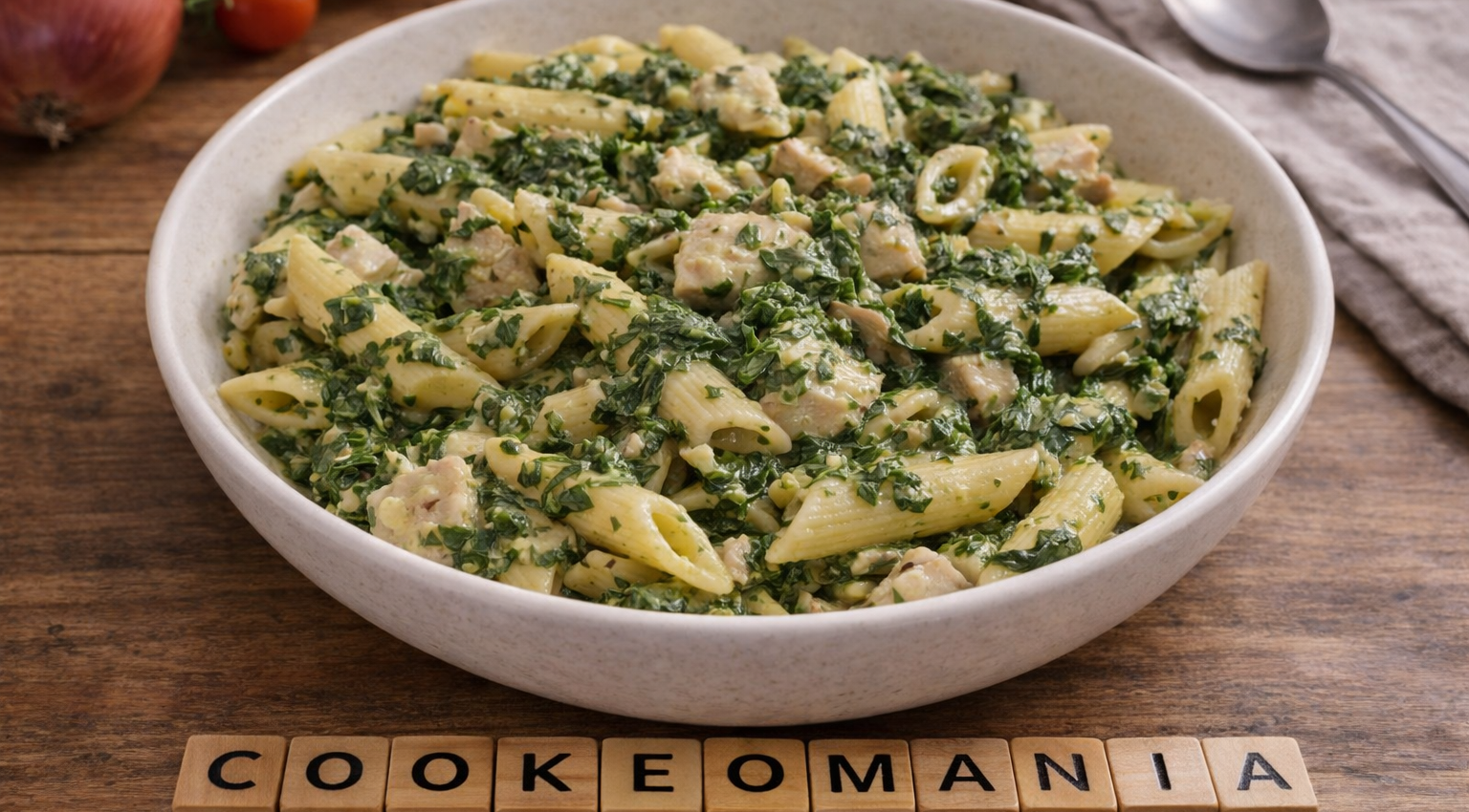 Penne crémeuses au poulet, épinards et fromage ail fines herbes au Cookeo