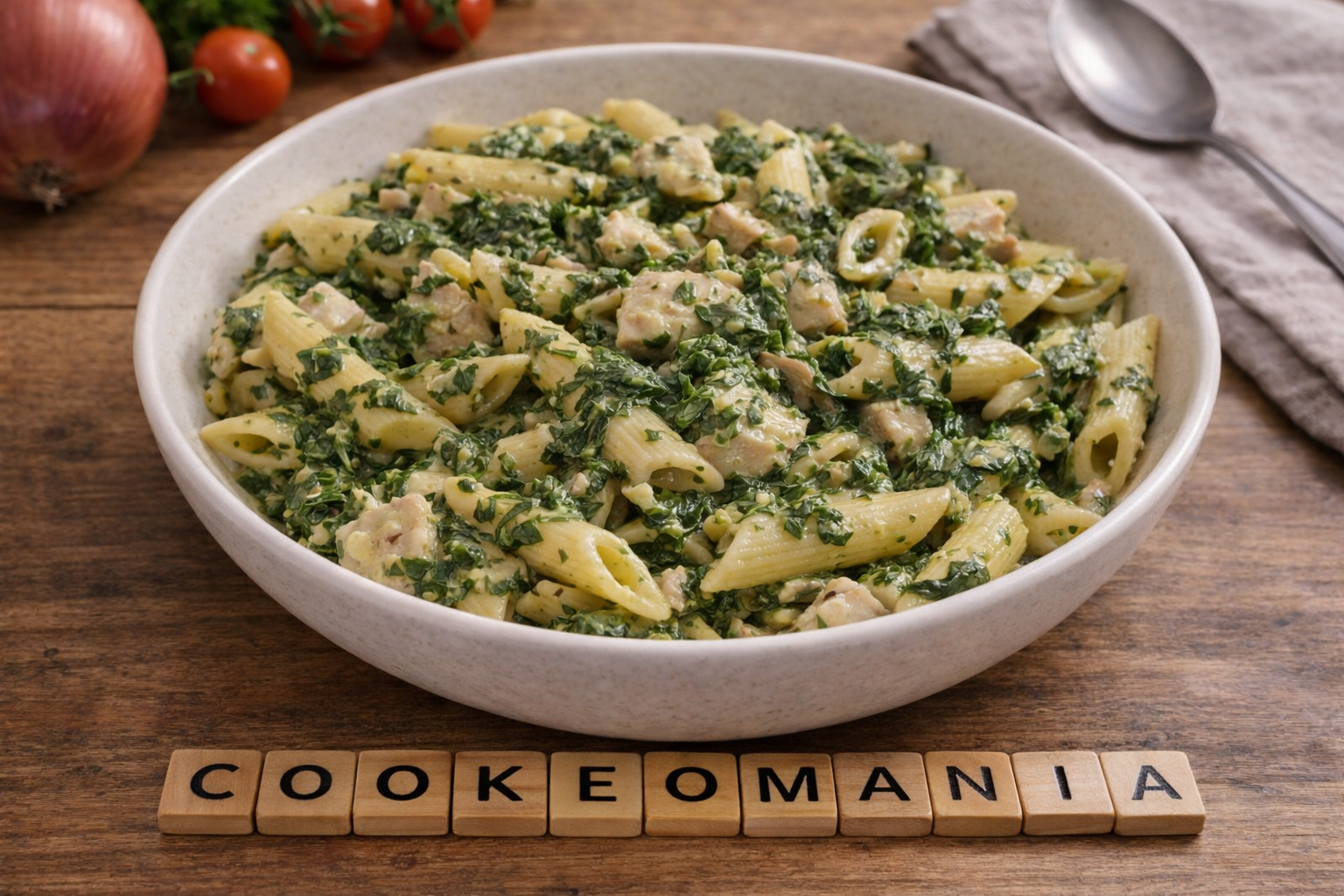 Penne crémeuses au poulet, épinards et fromage ail fines herbes au Cookeo