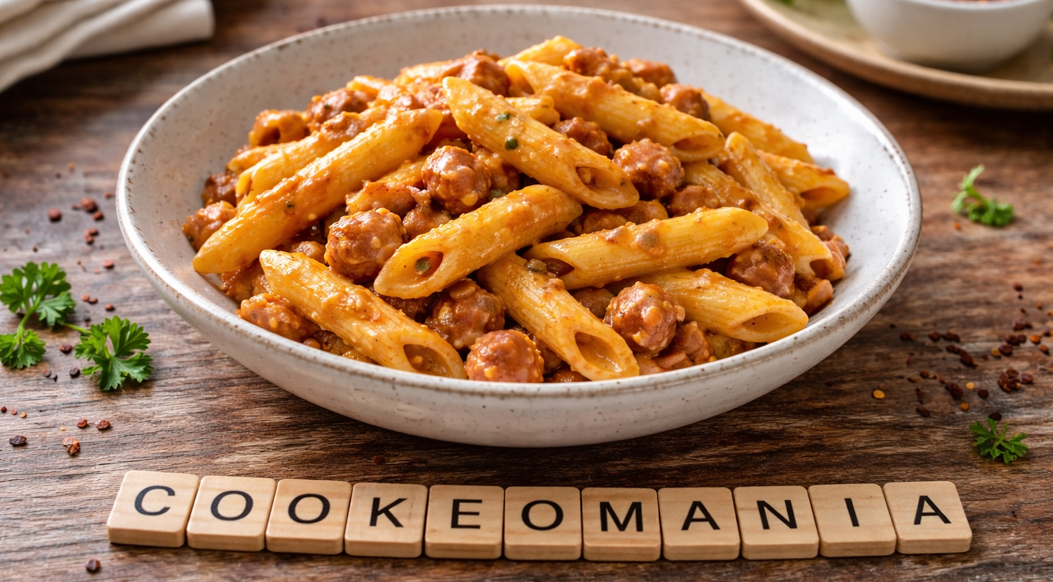 Penne crémeuses aux lentilles et saucisse au Cookeo