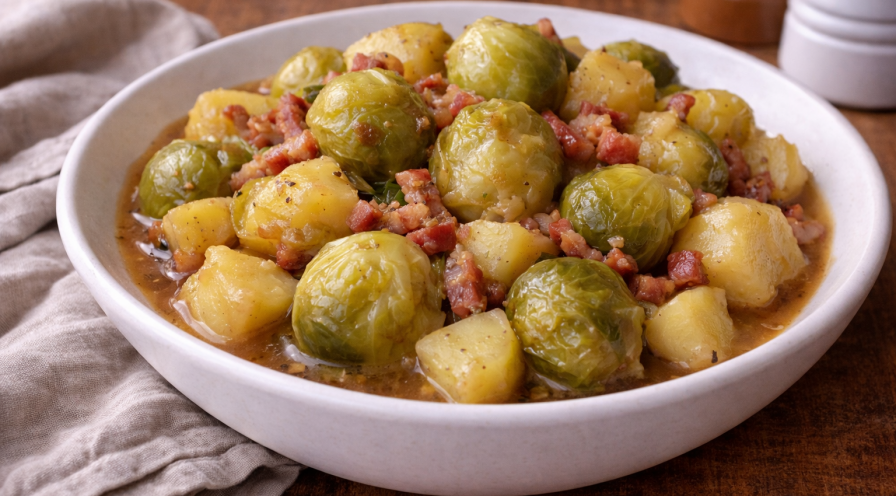 Poêlée Cookeo de choux de Bruxelles, pommes de terre et lardons au café