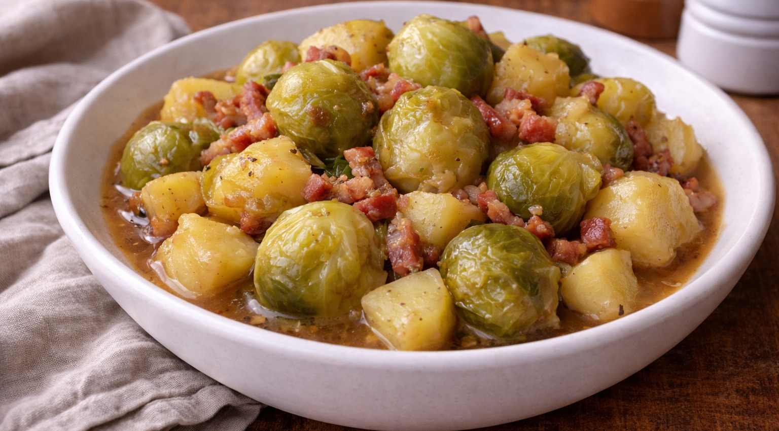 Poêlée Cookeo de choux de Bruxelles, pommes de terre et lardons au café