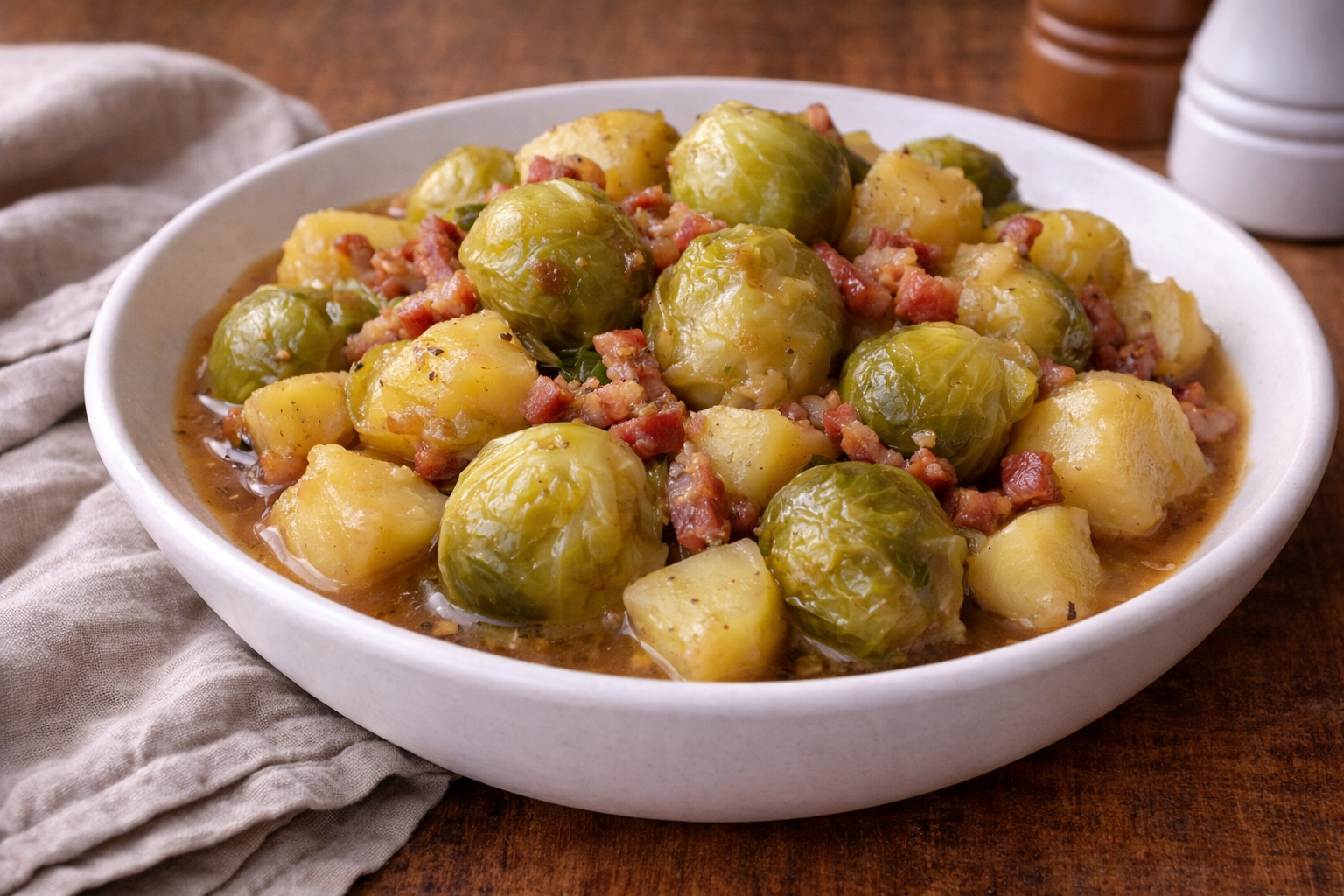 Poêlée Cookeo de choux de Bruxelles, pommes de terre et lardons au café