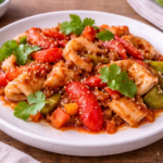 Poêlée de calamars aux poivrons, sauce soja sweet chili au cookéo