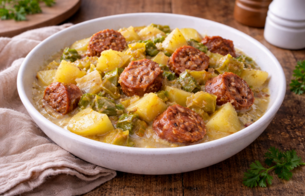 Poireaux fondants, pommes de terre et chorizo au Cookeo