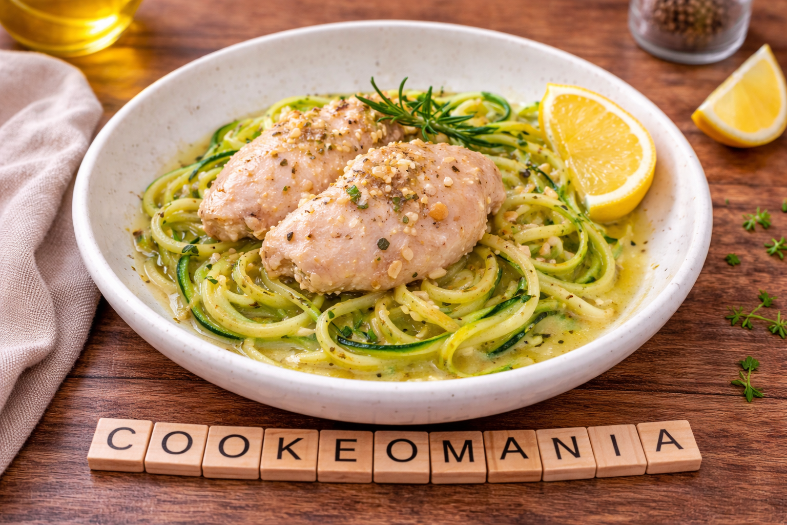 Poulet à l’ail cétogène et tagliatelles de courgette au Cookeo