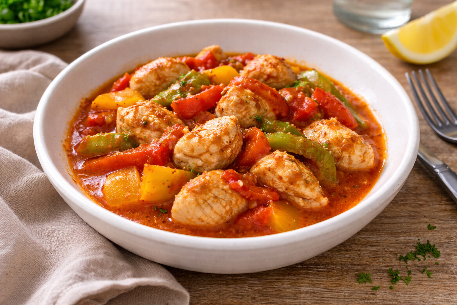 Poulet aux trois poivrons et tomate au Cookeo