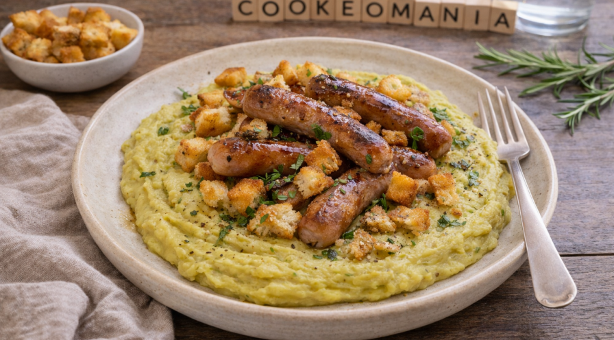 Purée de pois cassés et chipolatas dorées au Cookeo
