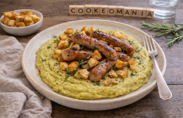 Purée de pois cassés et chipolatas dorées au Cookeo