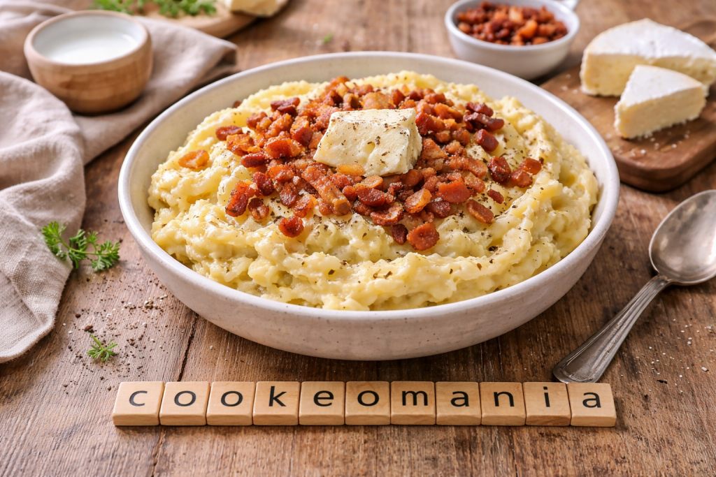 Purée de pommes de terre au camembert et lardons