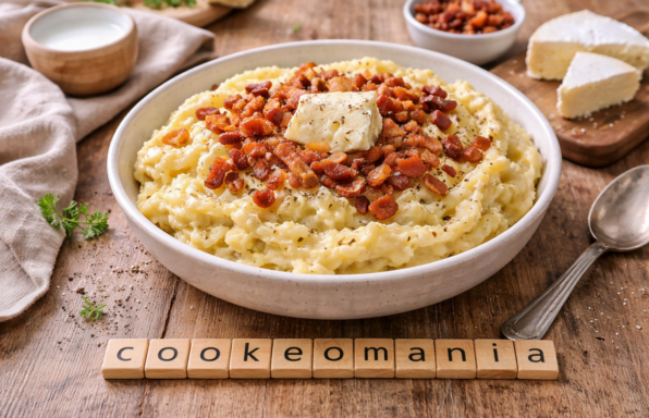Purée de pommes de terre au camembert et lardons