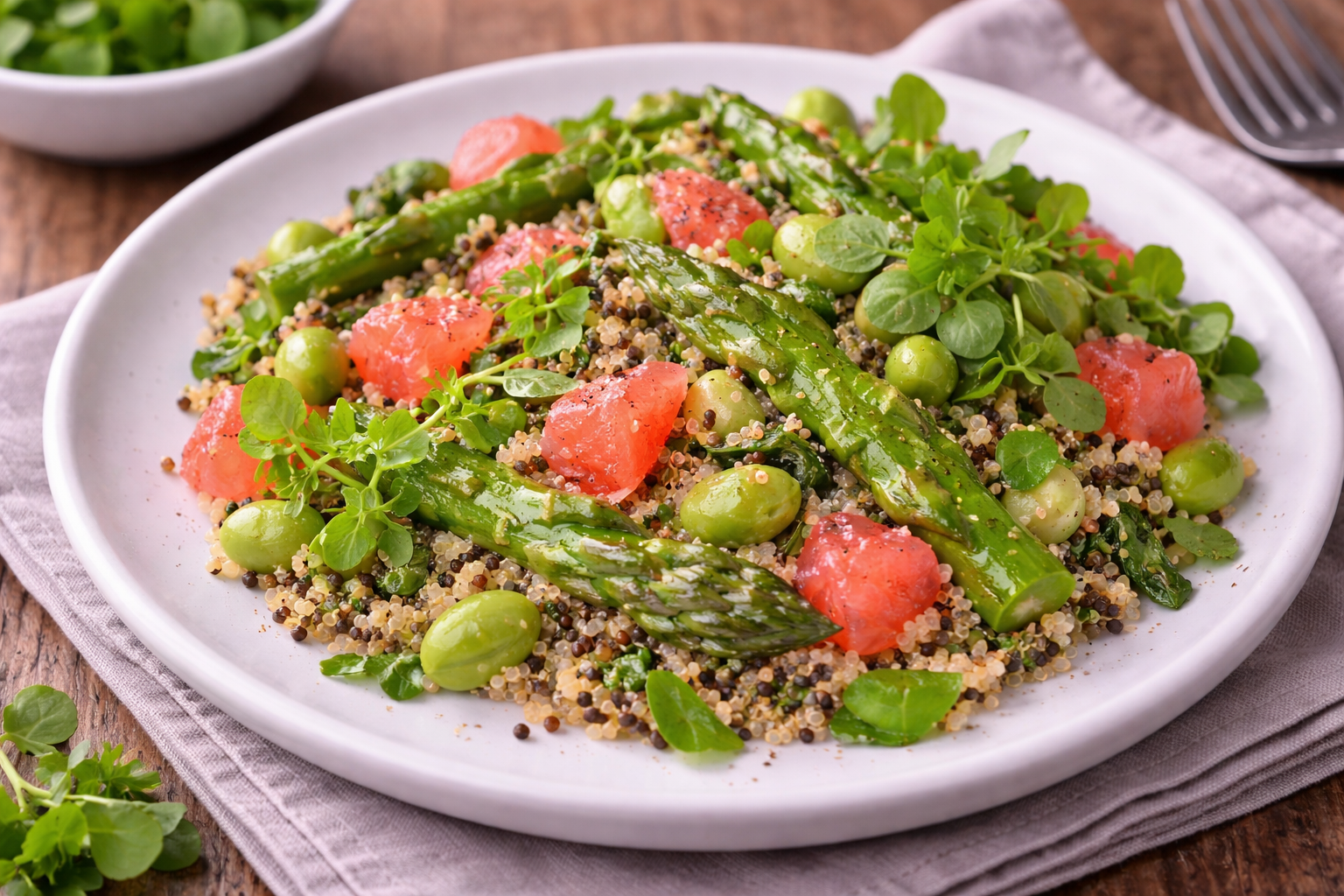 Quinoa sauté aux asperges, fèves et pamplemousse (Cookeo)