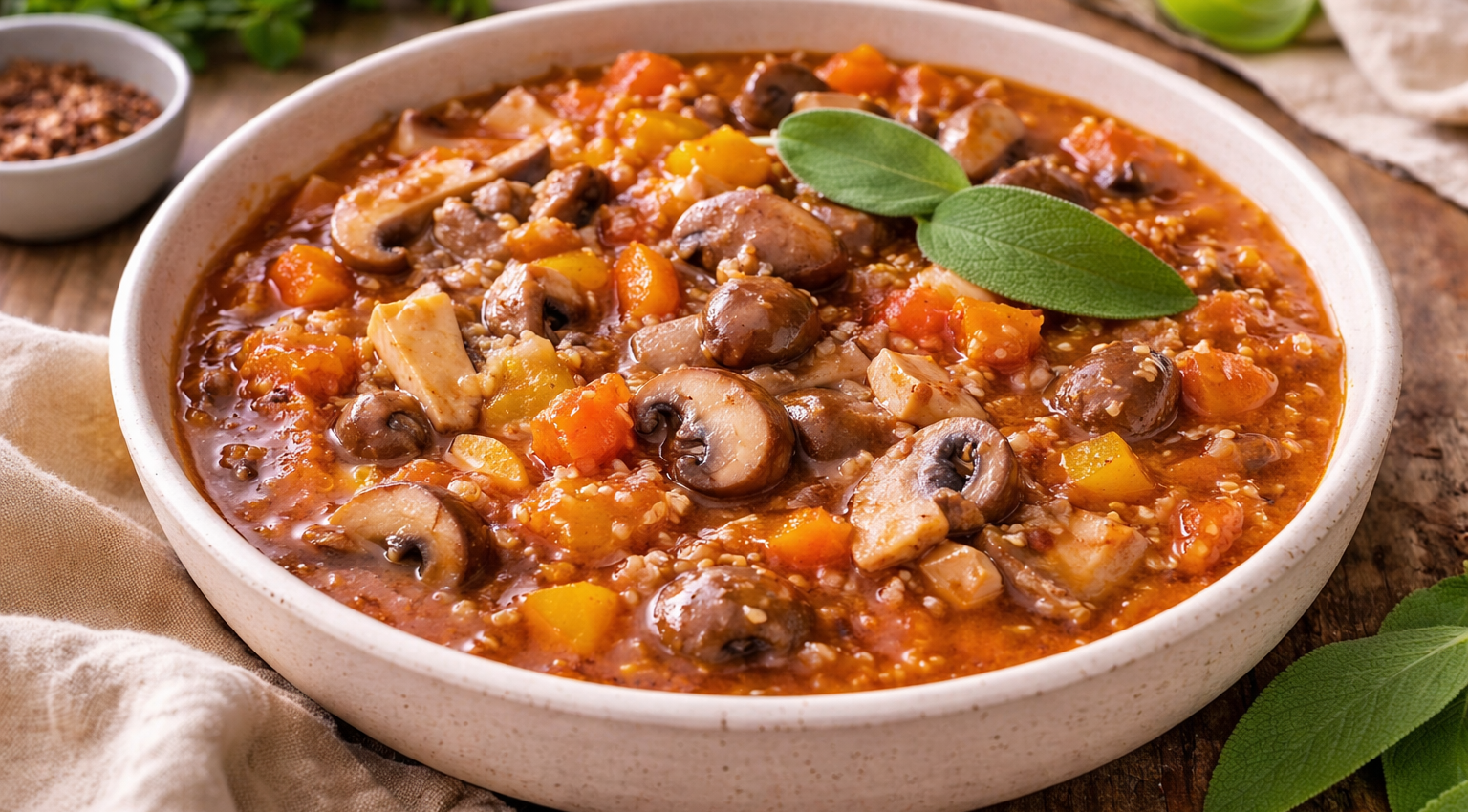 Ragoût rapide de champignons au quinoa et vin rouge, version Cookeo