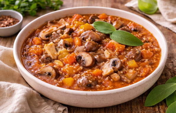 Ragoût rapide de champignons au quinoa et vin rouge, version Cookeo