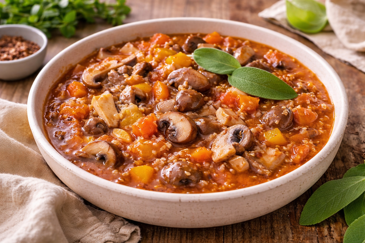 Ragoût rapide de champignons au quinoa et vin rouge, version Cookeo