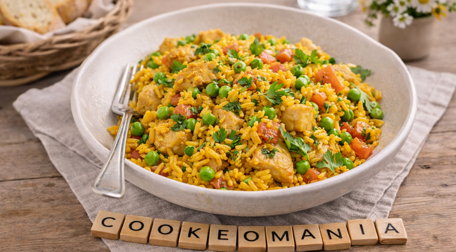 Riz au poulet épicé et petits pois au Cookeo