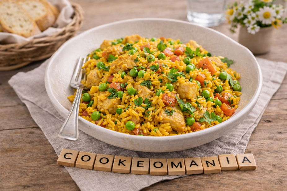 Riz au poulet épicé et petits pois au Cookeo