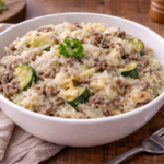 Riz crémeux, courgettes et bœuf haché à la Vache qui rit au multicuiseur Moulinex