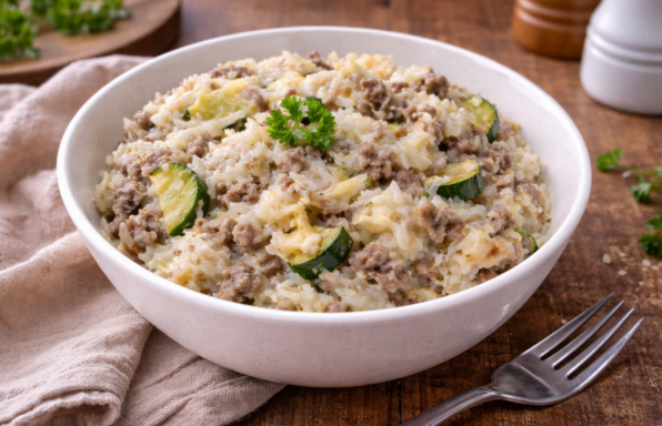 Riz crémeux au Cookeo, courgettes et bœuf haché à la Vache qui rit