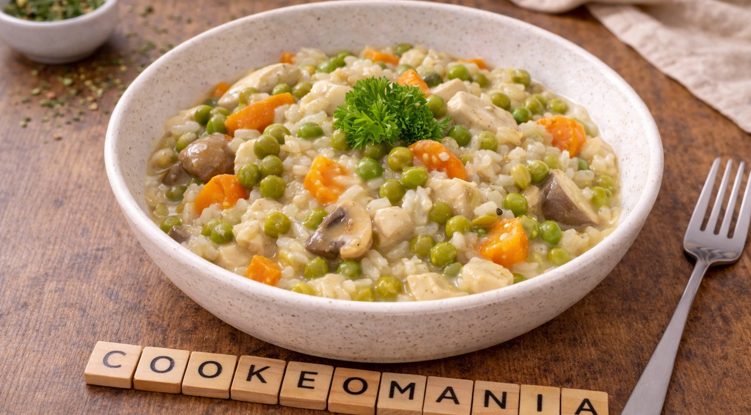 Riz crémeux au poulet et légumes façon blanquette au Cookeo