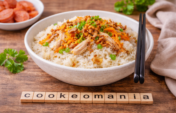 Riz gluant au poulet et échalotes croustillantes au Cookeo