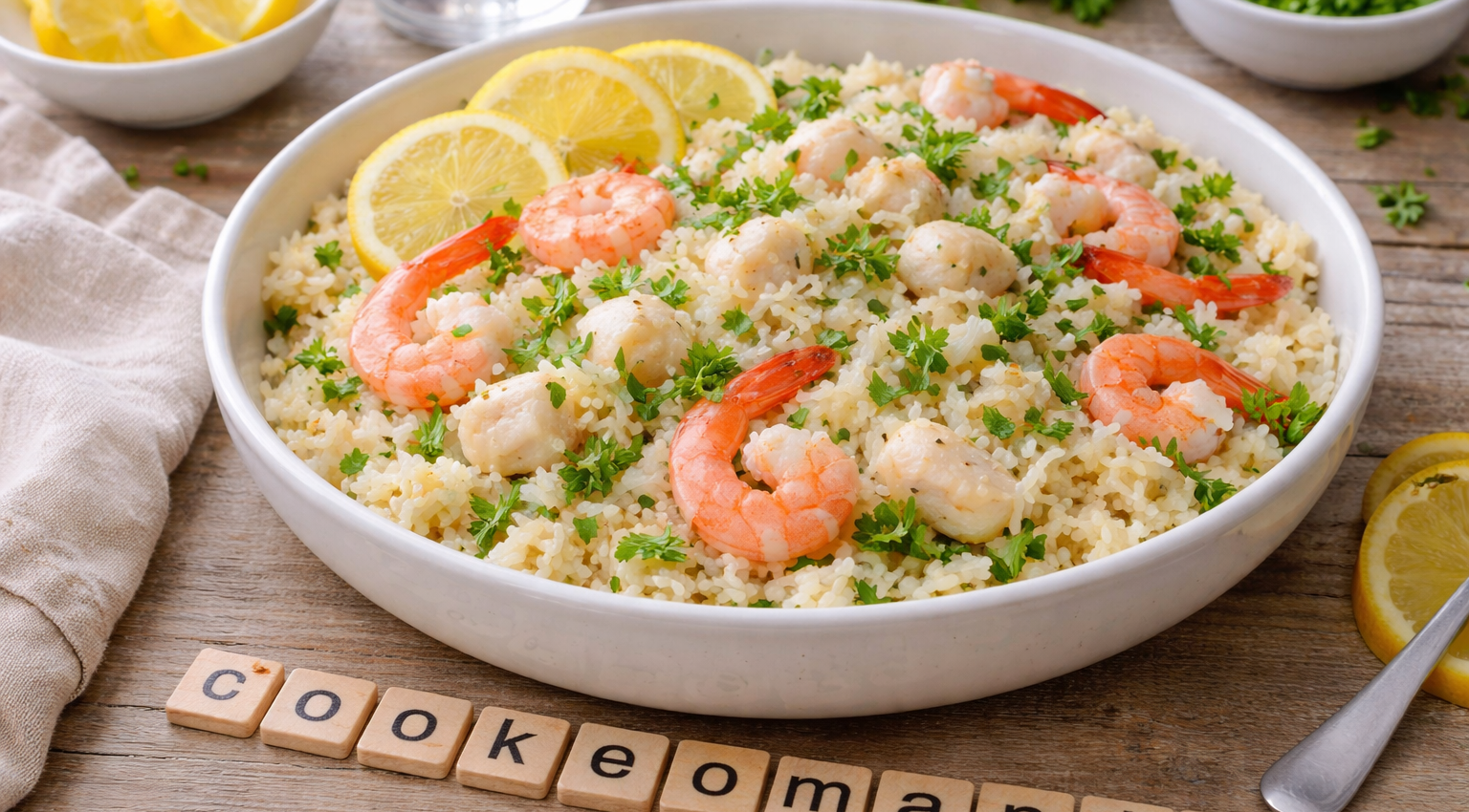 Riz pilaf au cabillaud et aux crevettes au Cookeo
