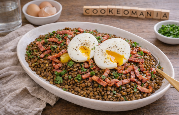 Salade de lentilles au bacon et œufs mollets au Cookeo