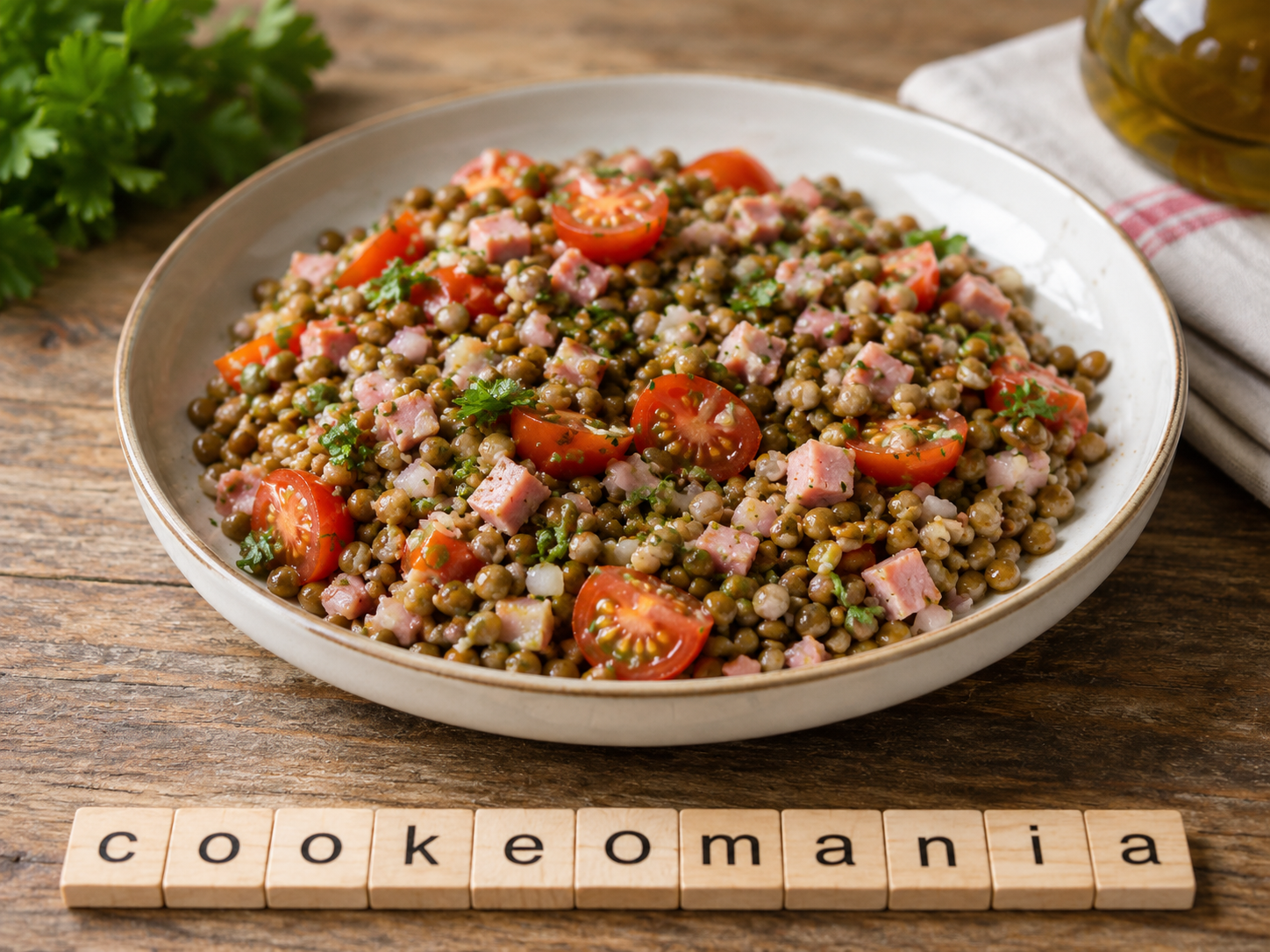 Salade de lentilles au jambon et tomates cerises au Cookeo, la recette froide simple et complète