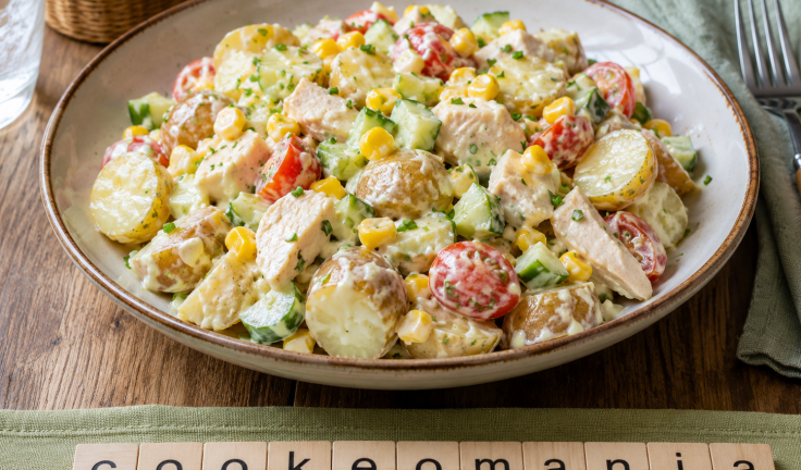 Salade de pommes de terre grenailles au poulet et concombre au Cookeo, fraîche et complète