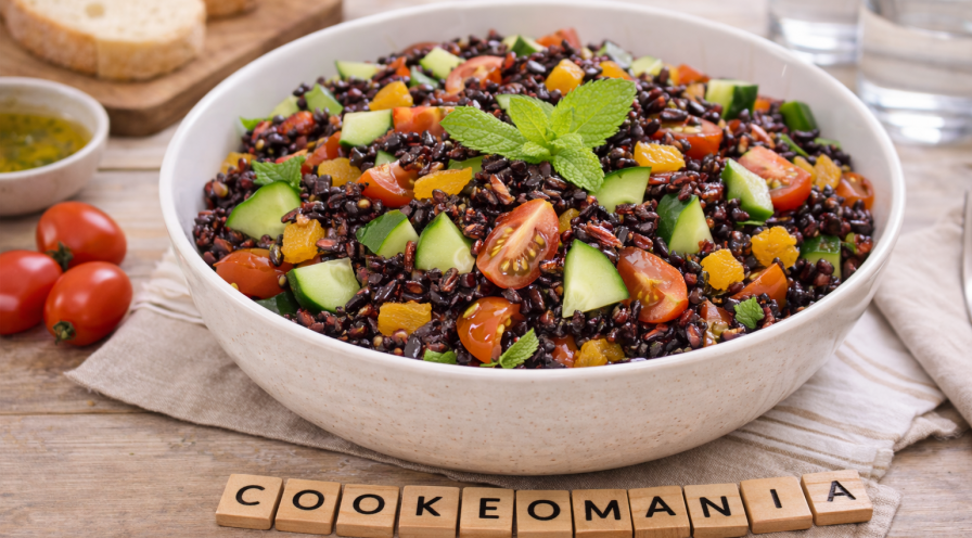 Salade de riz sauvage, concombre et abricots au Cookeo