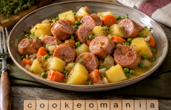 Saucisses charcutières aux pommes de terre et petits pois au Cookeo, le plat familial simple et savoureux