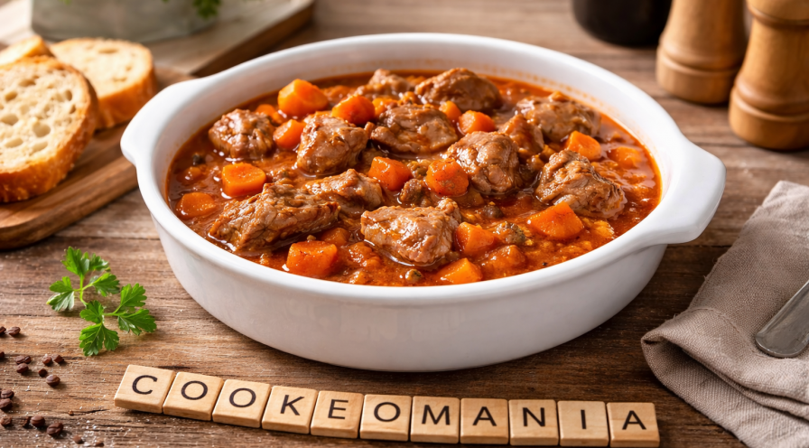 Sauté de porc mijoté à la tomate et au vin rouge au Cookeo
