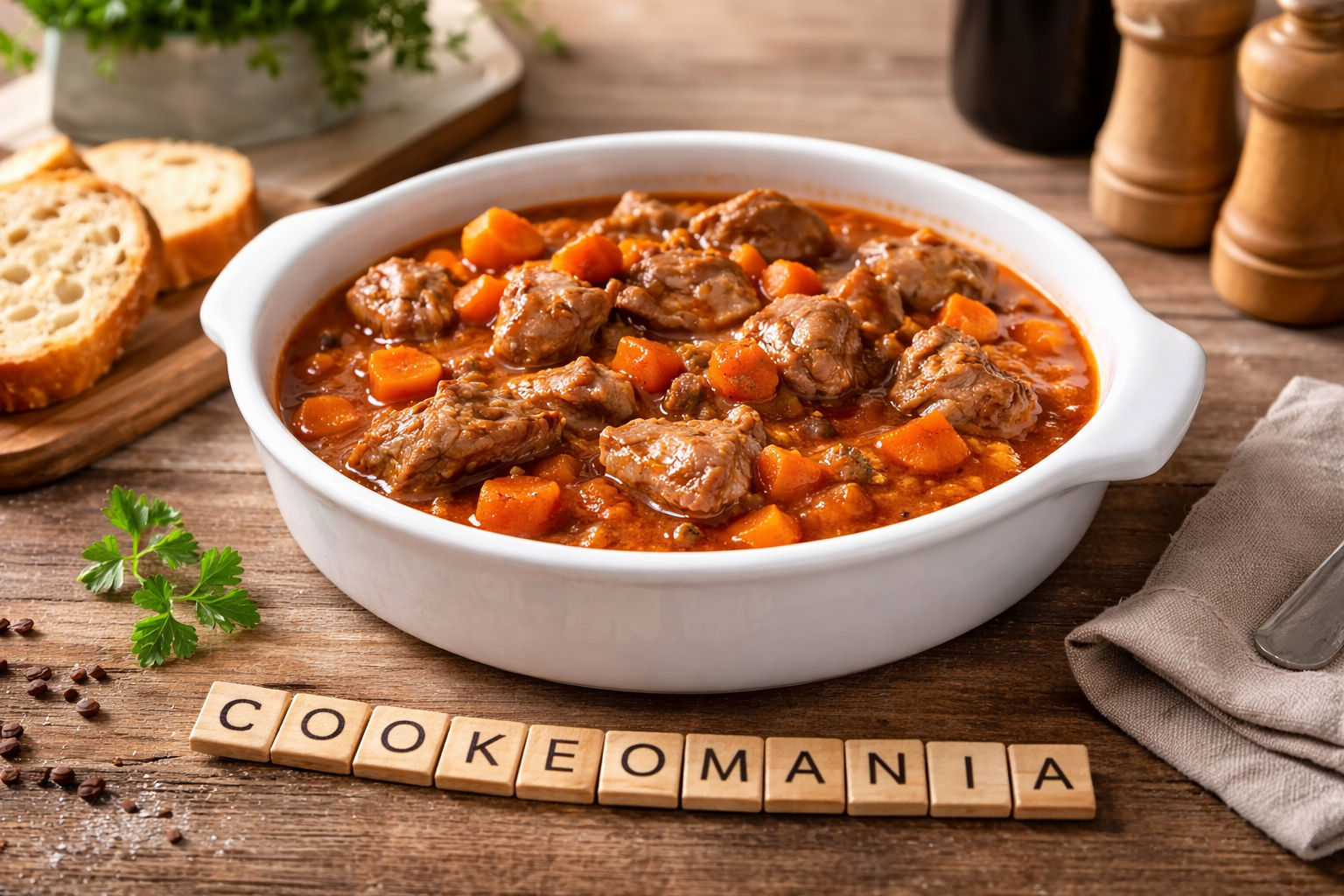 Sauté de porc mijoté à la tomate et au vin rouge au Cookeo