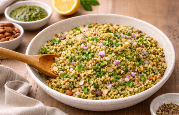 Semoule verte au pesto d’herbes au Cookeo