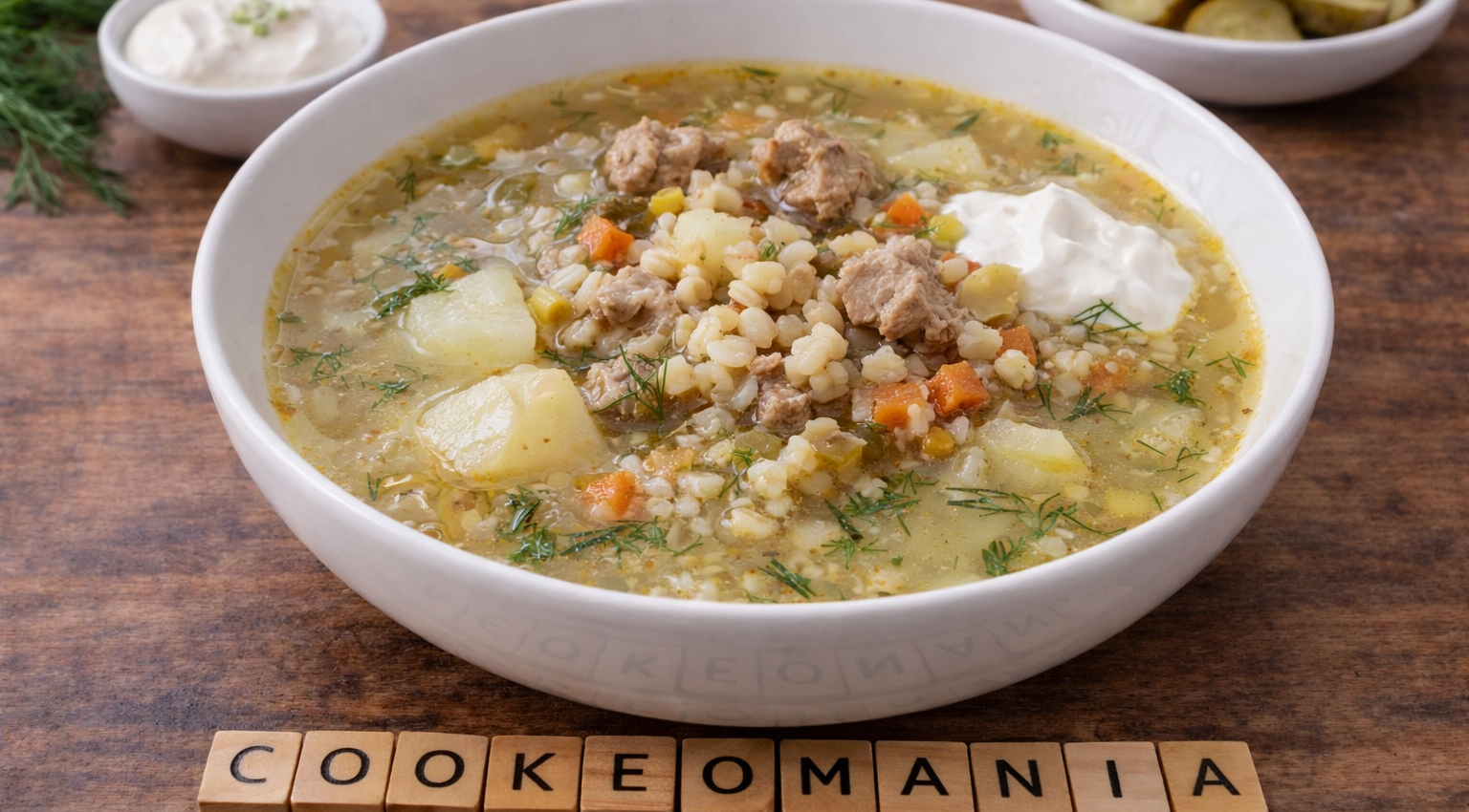 Soupe rustique à l’orge perlé, viande et cornichons au Cookeo