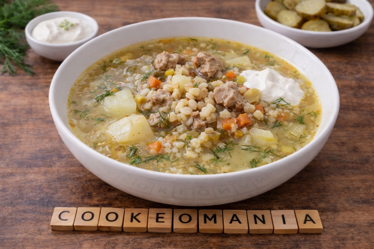 Soupe rustique à l’orge perlé, viande et cornichons au Cookeo