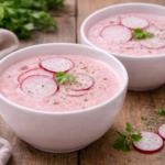 Velouté rose de radis et pomme de terre au cookéo