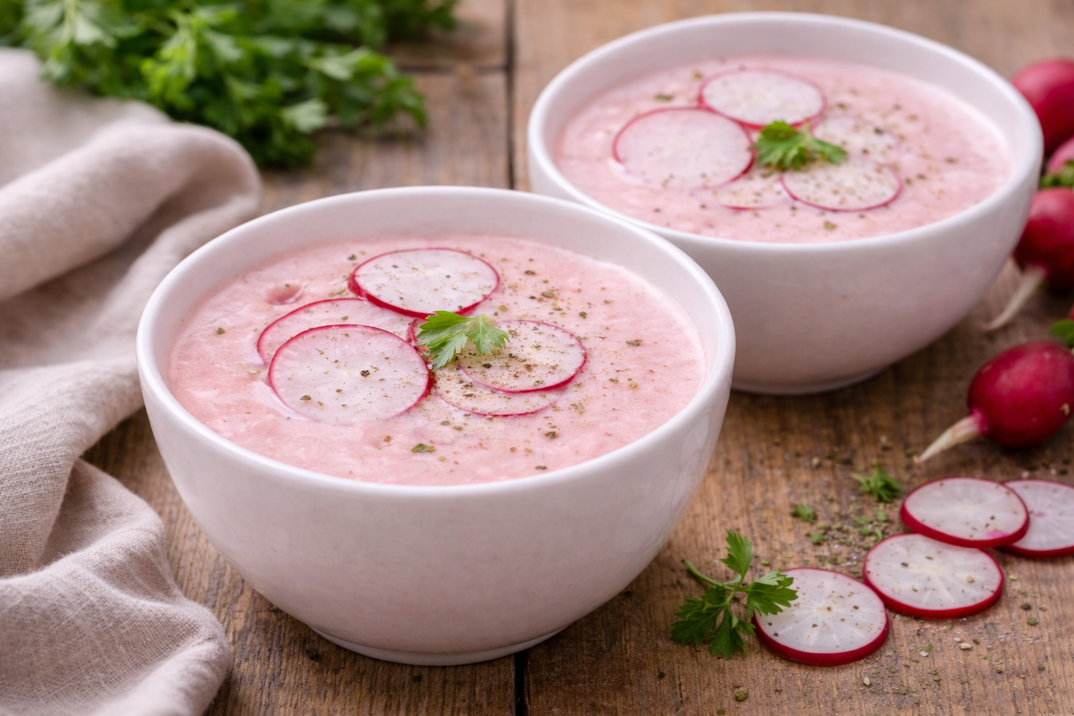 Velouté rose de radis et pomme de terre au Cookeo