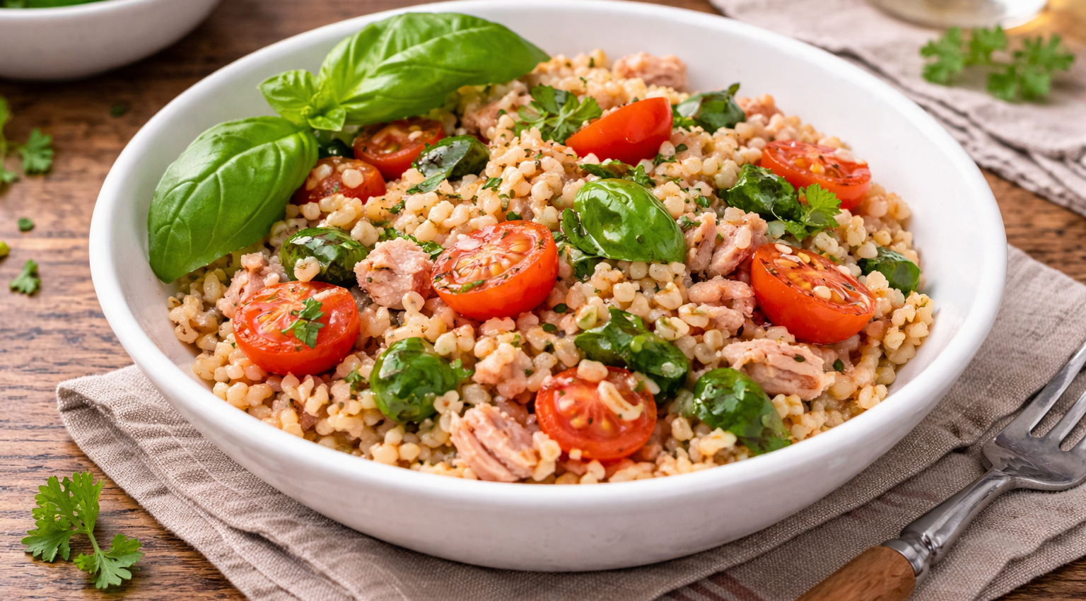Épeautre au thon et tomates cerises au Cookeo, version méditerranéenne