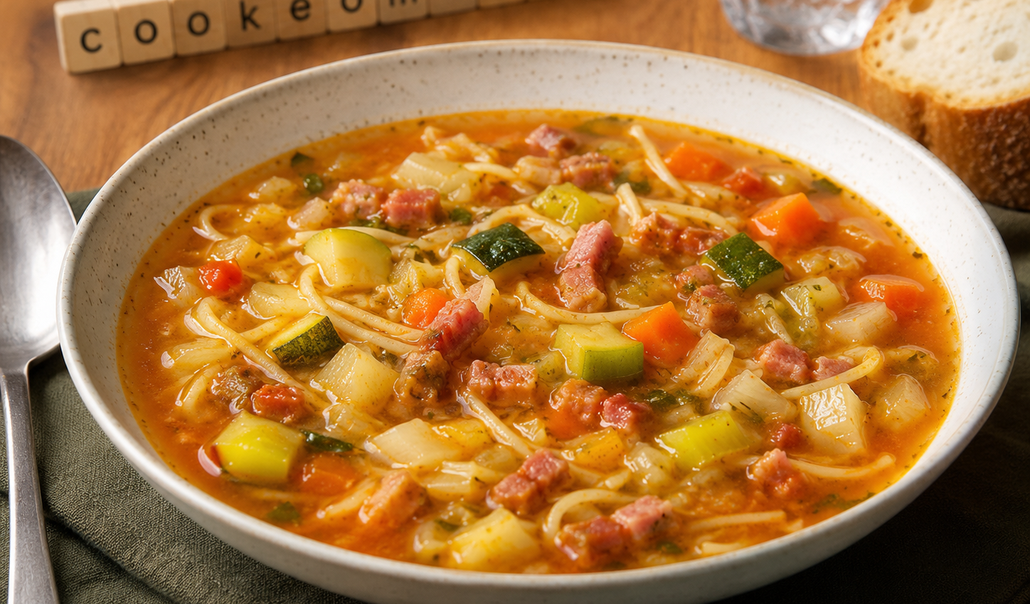 Bouillon complet au Cookeo, la soupe généreuse aux légumes, vermicelles et bacon