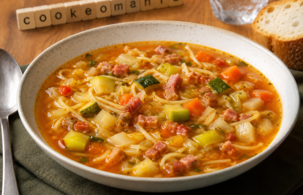 Bouillon complet au Cookeo, la soupe généreuse aux légumes, vermicelles et bacon