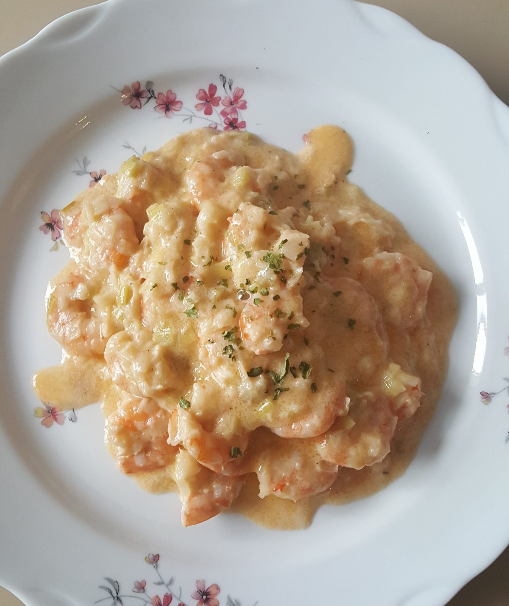 Crevettes sur fondue de poireaux au cookeo