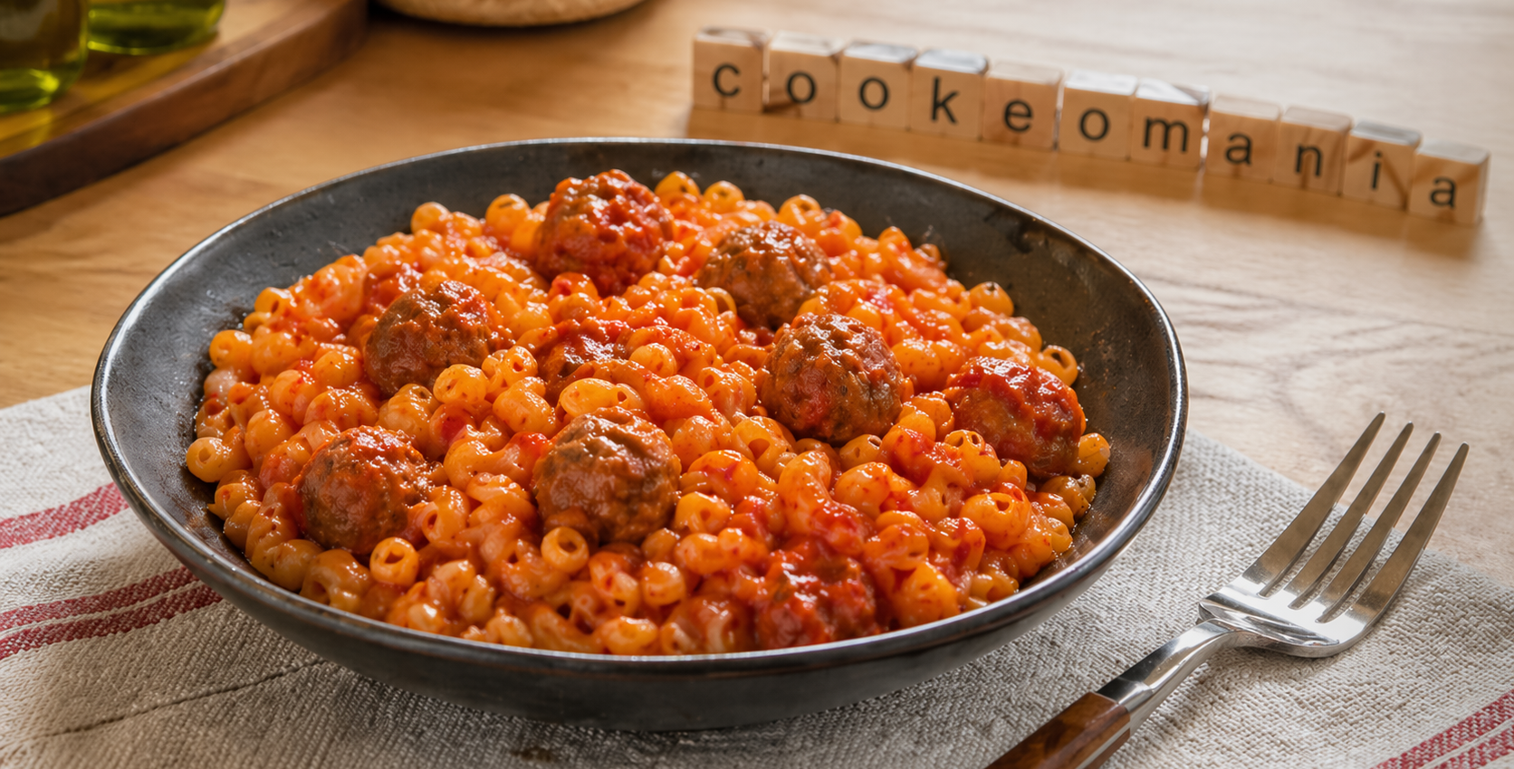 Coquillettes aux mini boulettes apéro et sauce tomate